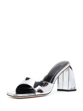 Cool Metallic Bright Silvery Chunky Heel Square-Toe Sandals Mules Slippers